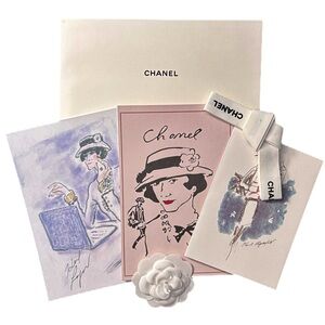 NEW - Auth Chanel Bundle: Logo Ribbon, Camellia Flower, Handbag COA and Card Set